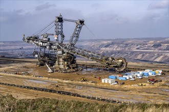 Garzweiler opencast lignite mine, bucket wheel excavator undergoing maintenance and repair, near