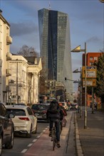 Inner city traffic, street Schöne Aussicht, with cycle track, columns facade of the Literaturhaus