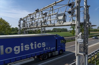 Toll bridge, for collecting motorway tolls, on the A3 motorway near Hamminkeln, Lower Rhine, North