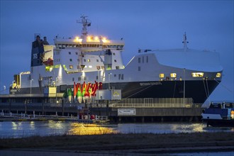 Britannia Seaways, RoRo cargo ship, operated by DFDS Seaways shipping company, at the pier next to