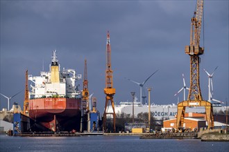 Lloyd Werft, dry dock, freighter Atlantic Journey, shipyard in the overseas harbour of Bremerhaven,