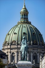 Amalienborg Palace, dome of the Protestant Frederiks Kirke, equestrian monument to Frederik V,