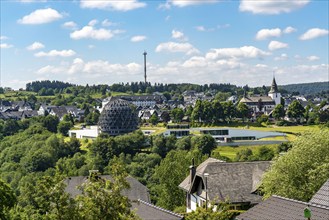 View over Winterberg, Oversum Hotel, spa centre, in the Hochsauerland district, North