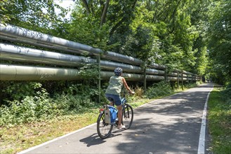 Cycling in the Ruhr area, Lothringentrasse, in the north of Bochum, Bochum-Grumme, former railway