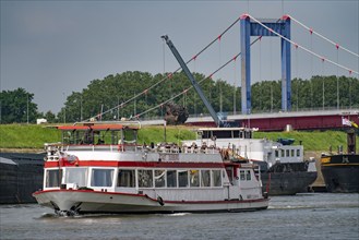 Harbour cruise, White Fleet ship, City of Duisburg, Rhine, Friedrich Ebert Bridge, Duisburg, North