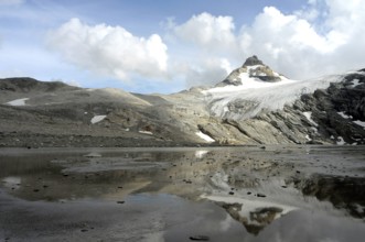 Alpine lake melting from high altitude snowfields in Val di Rhemes, Aosta Valley, Italy, Europe