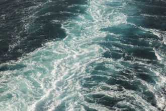 High angle view of a ship's wake on Adriatic sea in late summer, Split, Croatia, Europe