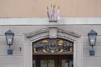 Entrance of the brewery pub Zum Wilden Mann, Dinkelsbühl, Bavaria, Germany, Europe