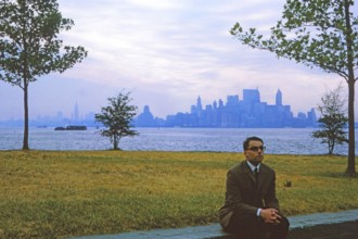 View of downtown Manhattan from the Statue of Liberty, New York in 1966