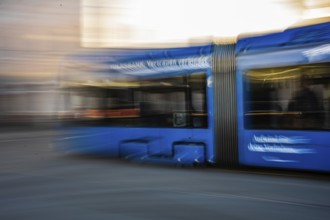 Tram, blur effect, pull-along effect, Graz, Styria, Austria, Europe