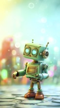 Cute 3D robot against colorful background. Vertical size, AI generated