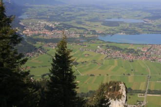 View from Tegelberg to Füssen, Schwangau, Forggensee, Hopfensee, Ostallgäu, Swabia, Bavaria,