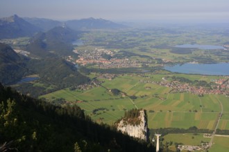 View from Tegelberg to Füssen, Schwangau, Forggensee, Hopfensee, Ostallgäu, Swabia, Bavaria,