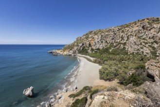 Preveli Beach, at the end of the Kourtaliotiko Gorge, south coast, Crete, Greek Islands, Greece,