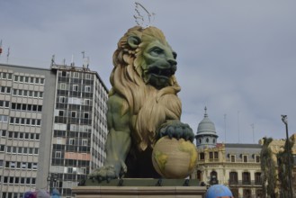 Falla figure, lion made of paper mache, Fallas festival, Valencia, Spain, Europe