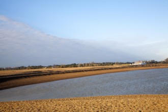 Seaside bungalow on shingle beach near North Weir Point, Shingle Street, Suffolk, England, UK