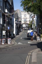 East Gate Tudor arch in the High Street at Totnes, Devon, England, UK