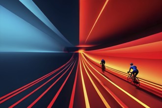 Series of vertical staggered lines suggesting the rhythm and speed of cyclists at olympic games, AI