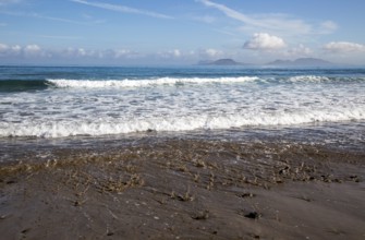 Atlantic Ocean coast beach and waves, Caleta de Famara, Lanzarote, Canary islands, Spain, Europe