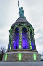 Hermannsdenkmal, illuminated, Teutoburg Forest, Detmold, North Rhine-Westphalia, Germany, Europe