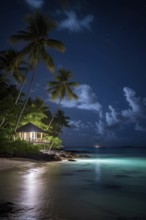 Real estate beach resort at the Caribbean coast at night, AI generated