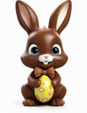 Cute little chocolate Easter bunny with Easter egg, clipping, AI generated, AI generated