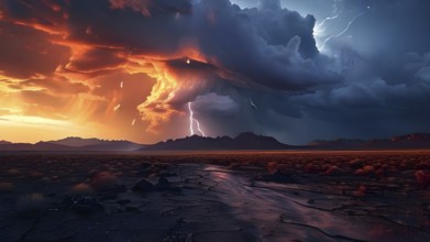 Lightning strike illuminates the night sky in the great victoria desert, AI generated