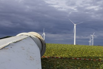 Storm damage, broken wind turbine, Colmitz, Saxony, Germany, Europe