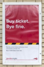 Buy Ticket Bye Fine, printed poster mmessage train Abellio Greater Anglia