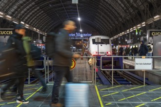 Frankfurt am Main main station, ICE train on platform, traveller, Hesse, Germany, Europe