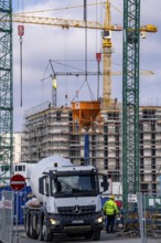 Construction sites in the east of Hafencity Hamburg, office building, new district on the Elbe, on