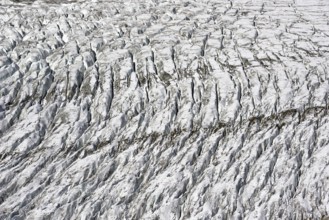 Detailed view of the structure of the Aletsch glacier, glacier, glacier tongue, geological history,