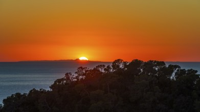 Sunset in the bay of Sant Antoni, Ibiza, Balearic Islands, Mediterranean Sea, Spain, Europe