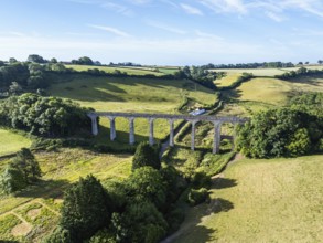 Cannington Viaduct from a drone, Uplyme, Lyme Regis, Dorset, Devon, England, United Kingdom, Europe