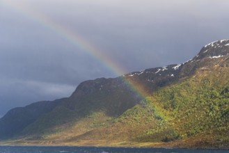 Rainbow over Fjord and Mountains, ALESUND, Geirangerfjord, Norway, Europe