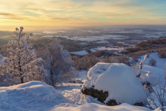 Sunset at Zollernhorn in winter, Swabian Alb, Baden-Württemberg, Germany, Hohenzollern Castle,