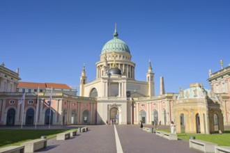 Courtyard of the Brandenburg State Parliament, Fortuna Gate, St Nicholas Church at the back, Alter