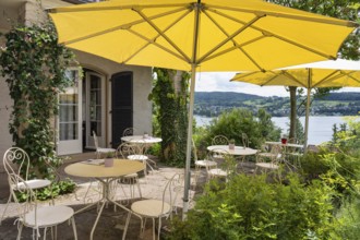 Garden terrace with café at the museum, Haus Dix art museum, former home and studio of the 20th