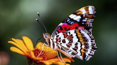 Extreme close-up of a painted lady butterfly (Vanessa cardui), AI generated