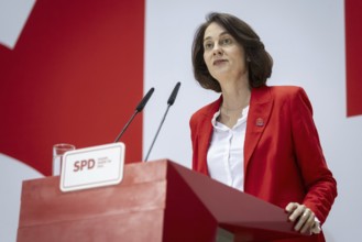 Katarina Barley, SPD lead candidate for the European elections, at a press conference in Berlin, 12