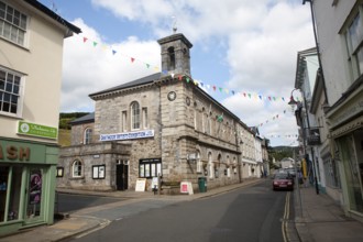 Shops and town hall in North Street, Ashburton, Devon, England, United Kingdom, Europe