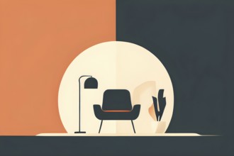 Minimalist illustration of an abstract symbolic wallpaper composition representing home office, AI