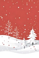 Abstract illustration of a white Christmas card with delicate hand-drawn illustrations, empty space