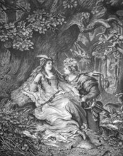 Schoen-Rohtraut, Koenig Ringang's daughter, symbolic image for a German ballad, romantic lovers in