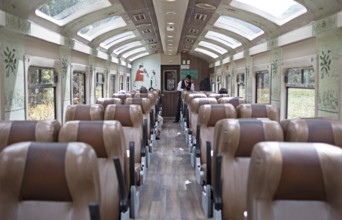 Carriage of the Perurail, interior view, travelling through the Andes from Ollantaytambo to Machu