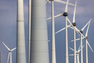 Westereems and Growind wind farms, totalling over 80 wind turbines, at the seaport of Eemshaven,