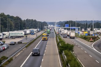 The border crossing Straelen, between Germany and the Netherlands, motorway A40 and A67 in NL, view