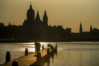 Basilica of St Nicholas, Oosterdok harbour, Pier, Amsterdam, Netherlands