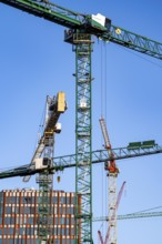 Construction sites in the east of Hafencity Hamburg, office building, new district on the Elbe, on