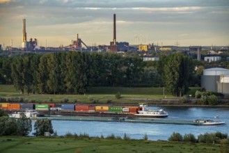 View over the Rhine landscape near Duisburg, to the north, Thyssenkrupp Steel, Bruckhausen